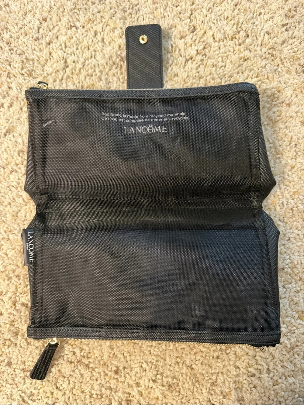 Classic Lancôme Black Women's Makeup Bag with Snap Detail